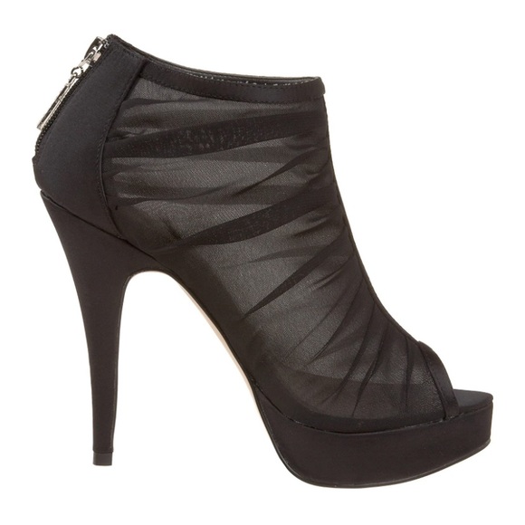 Chinese Laundry 'Hide and Seek' Black Chiffon Bootie 5”heel 8.5M Womens 6.5Men’s - Picture 2 of 15